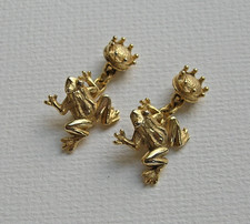 Vintage Gold Tone Frog Prince Chain Cufflinks Crown Novelty Storybook Figural