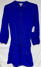 Nine West Women’s Blouson Sleeve Belted Dress Size L, Blue Casual, NWT