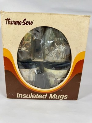 Thermo-Serv Insulated Coffee Mug Set 4 Black Plastic Historical Figures