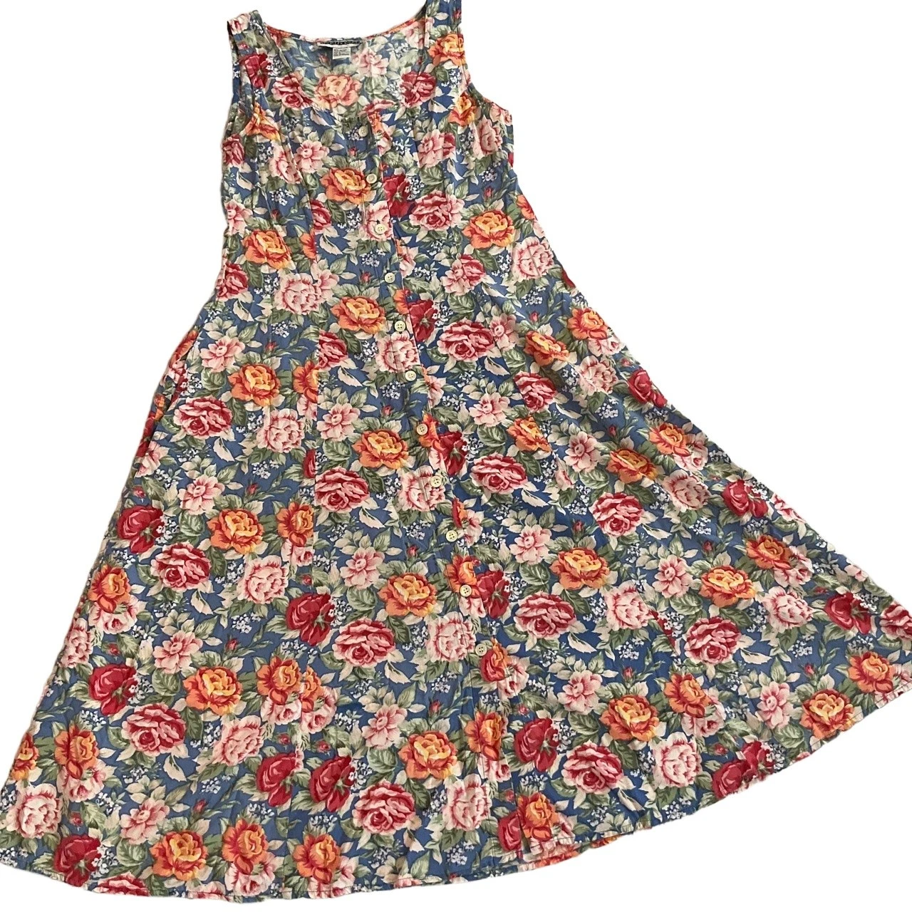 Jennifer Moore Blue Floral Button Front Sleeveless Sundress Dress Medium Pockets
Opens in a new wind
