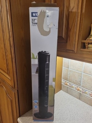 Status Turmventilator 32 Zoll tragbar oszillierend 3 Geschwindigkeiten verstellbarer Winkel schwarz