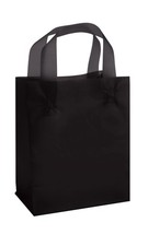 SSWBasics Medium Black Frosted Plastic Shopping Bags - 8" x 5" x 10" - Case
