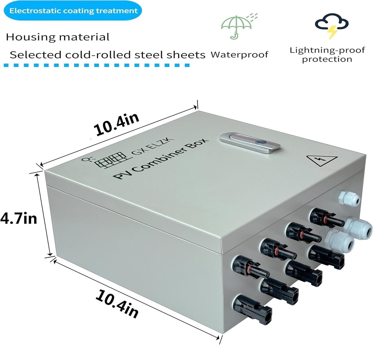 Hardcover Solar Combiner Box with 4 Strings, 80 A Circuit