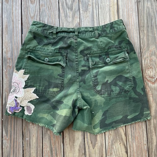 Pantalones Cortos Free People Bordados Boho Floral Verde Camuflaje Corte Talla 6 - Imagen 5 de 10