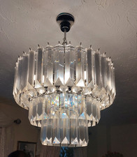 2 x vintage crystal chandelier large light pair 640mm drop 450mm dia E14 SES