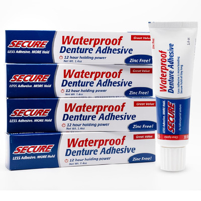 Secure Denture Adhesive Cream for Uppers, Lowers & Partials   Waterproof Seal &