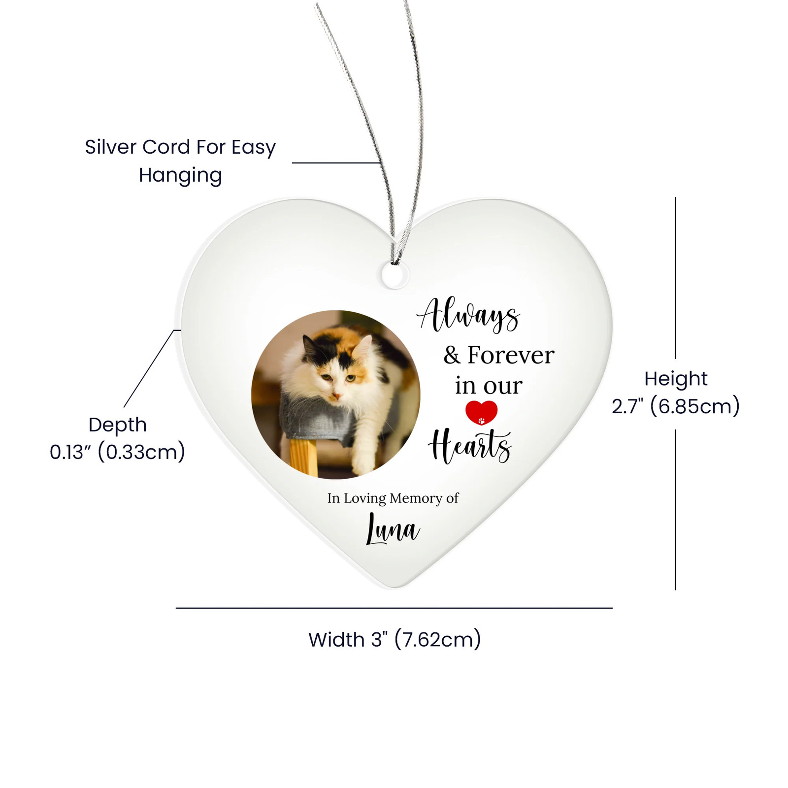 Cat or Dog Memorial Acrylic Heart Ornament. Christmas Gift