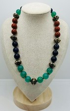 Antikes Collier Chrysopras Sodalith Jaspis 800 Silber Jugendstil um 1920