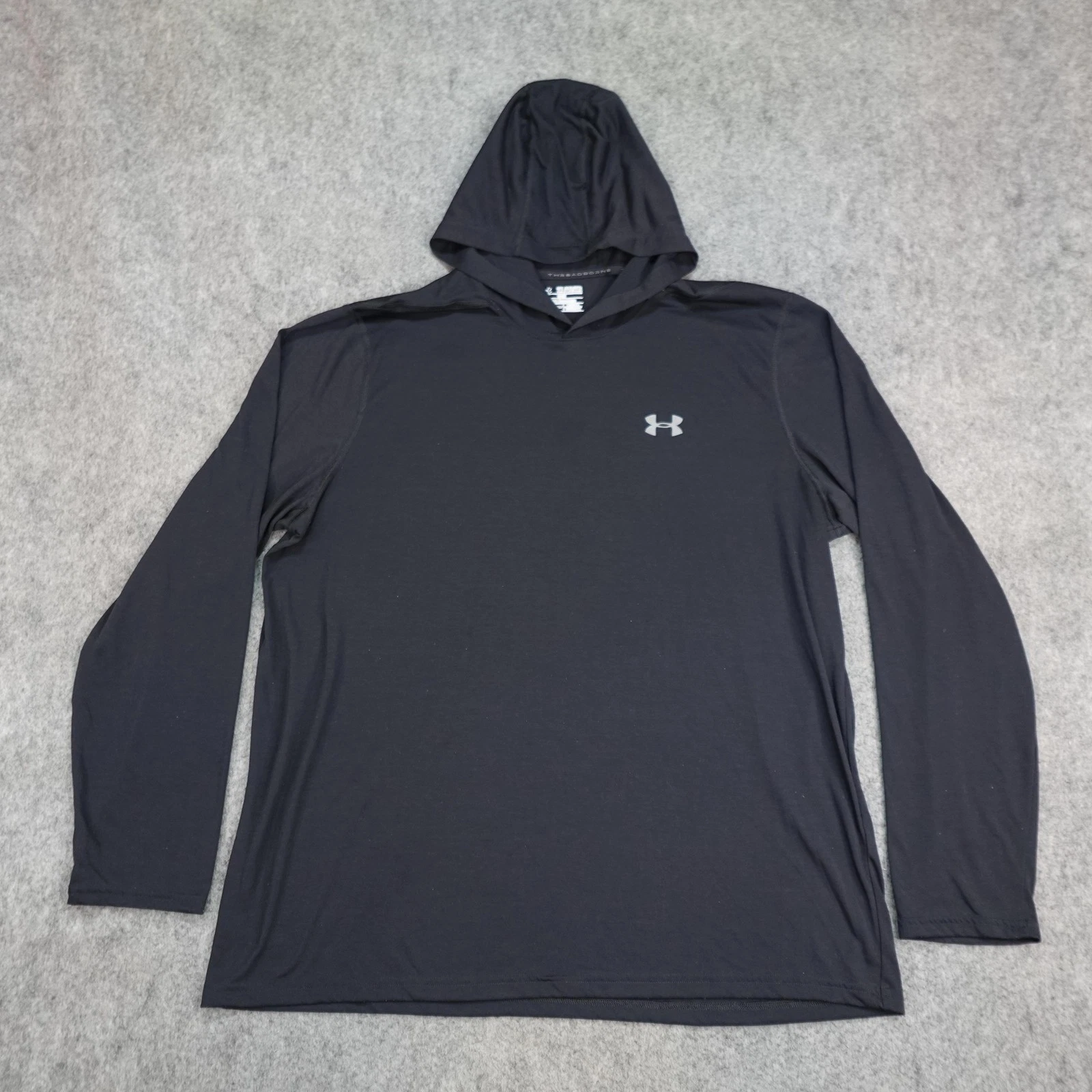 Under Armour Shirt Mens 2XL Black Hoodie HeatGear Threadborne Hooded Performance