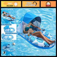 Extra Large Pool Lounge Float with Canopy UPF50 , Heavy Duty Inflatable Lounger,