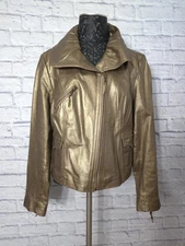 Mixit Womens Gold Leather Collared Jacket with Pockets Size Large 