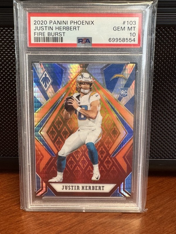 2020 Panini Phoenix Justin Herbert Fire Burst #103 PSA 10 GEM MINT RC