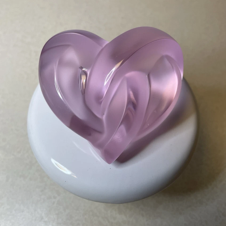 Lalique France Pink/Rose Crystal Knot Heart Paperweight - Image 1 of 4