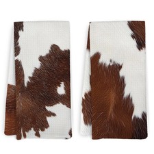 Western Cow Print Kitchen Towels and Dishcloths Set of 2, Brown