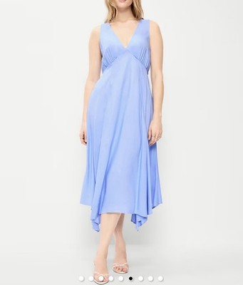 Old Navy Handkerchief Hem Midi Dress XL Light Blue Flax Flower V-Neck NWT V Neck