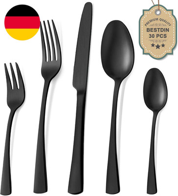Bestdin Besteck Set 6 Personen, 30 Teilig Edelstahl Besteckset Schwarz Matt, Ess