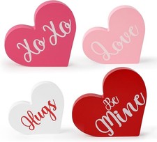 Valentines Day Decor Candy Heart Table Decorations Sign, 4 Pcs Wooden Tiered