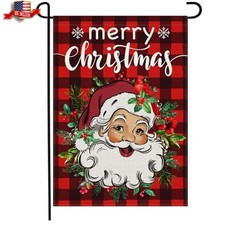 Merry Christmas Garden Flag 12X18 Inch Double Sided Burlap Santa Claus Red Buffa