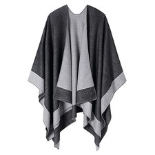 Women's Shawl Wrap Poncho Cape Cardigan Open Front Coat Shawl Wrap 1 Black Grey