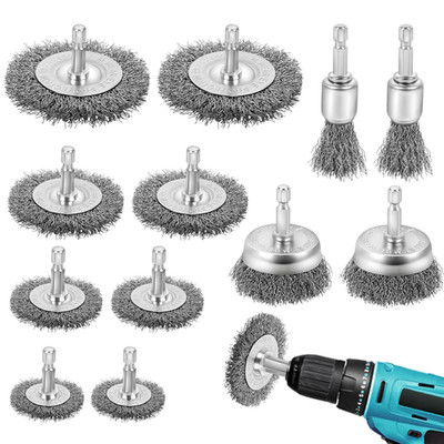 12 Stück Drahtbürste Bohrmaschine Set, 6Mm Drahtbürste Akkuschrauber Mit Sechska
