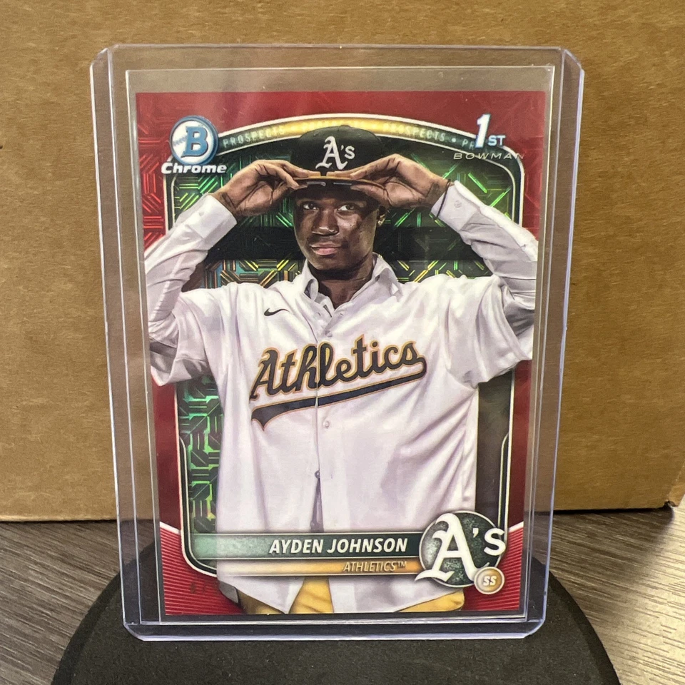 Bowman 2025 cromo zafiro primer paralelo rojo 4/5 Ayden Johnson Oakland A’s SP Foto 4 de 4