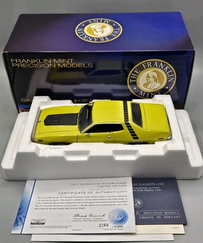 Franklin Mint 1971 Plymouth Roadrunner HEMI 1:24 Diecast w/COA - NEW