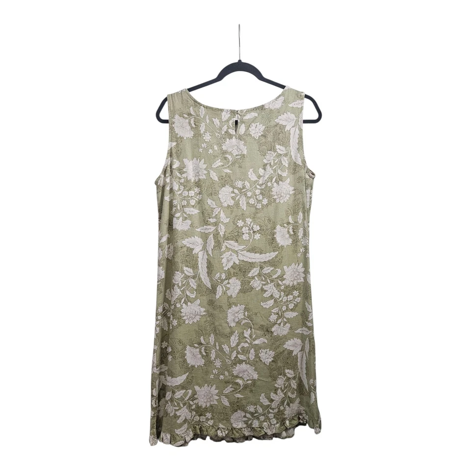 White Stag Dress Medium 8/10 Sleeveless Linen Blend Floral Ruffle Hem Sage Green - Image 2 of 4