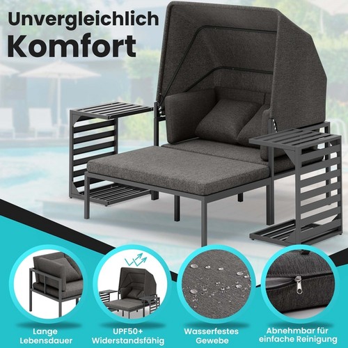 Garden Sun Lounger Aluminium Sun Lounger Beach Chair incl. Canopy Weatherproof ☀️ - Picture 5 of 6