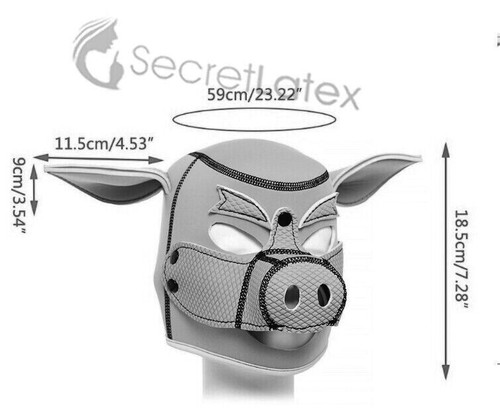 NEOPRENE SOFT RUBBER PIG FOAM PIGLET FULL HEAD HOOD PIGGY MASK PET PLAY FETISH - Picture 11 of 11