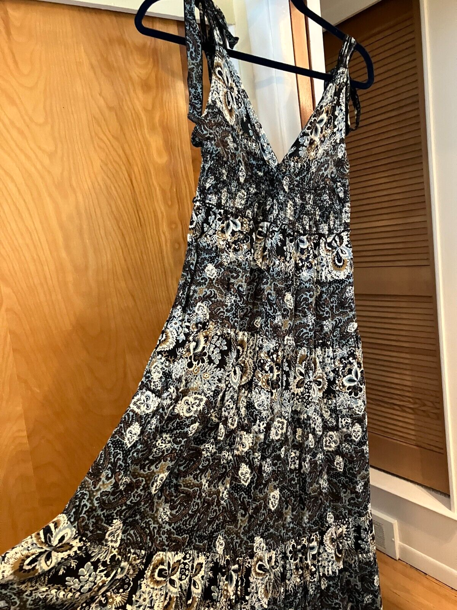 NWOT FREE PEOPLE Lets Smock About It Floral Printed Strappy Maxi Slip Dress  L | eBay