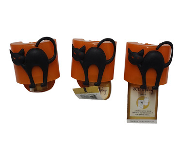 x3 Yankee Halloween Black Cat Candle Scent Plug Diffuser Orange Base Night Light