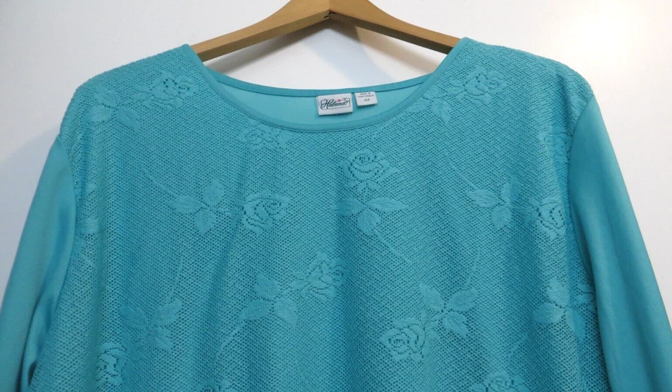 Haband! Camisa Top Mujer XX 2X Verde Clásica Encaje Superpuesto Blusa Elastizada Clásica Foto 4 de 4