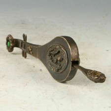 COLLECTIBLES CHINESE OLD STYLE BRONZE HANDMADE LUTE-LOCK WITH KEY statue