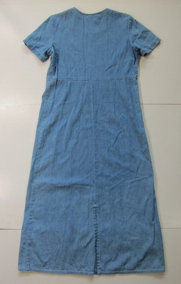 Vestido largo plisado vaquero azul lavado claro 100 % algodón Studio Ease vintage 10 Foto 2 de 4