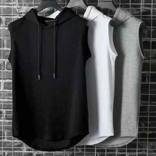Summer Men Muscle Hoodie Vest Sleeveless Bodybuilding Gym Workout Fitness Shirt