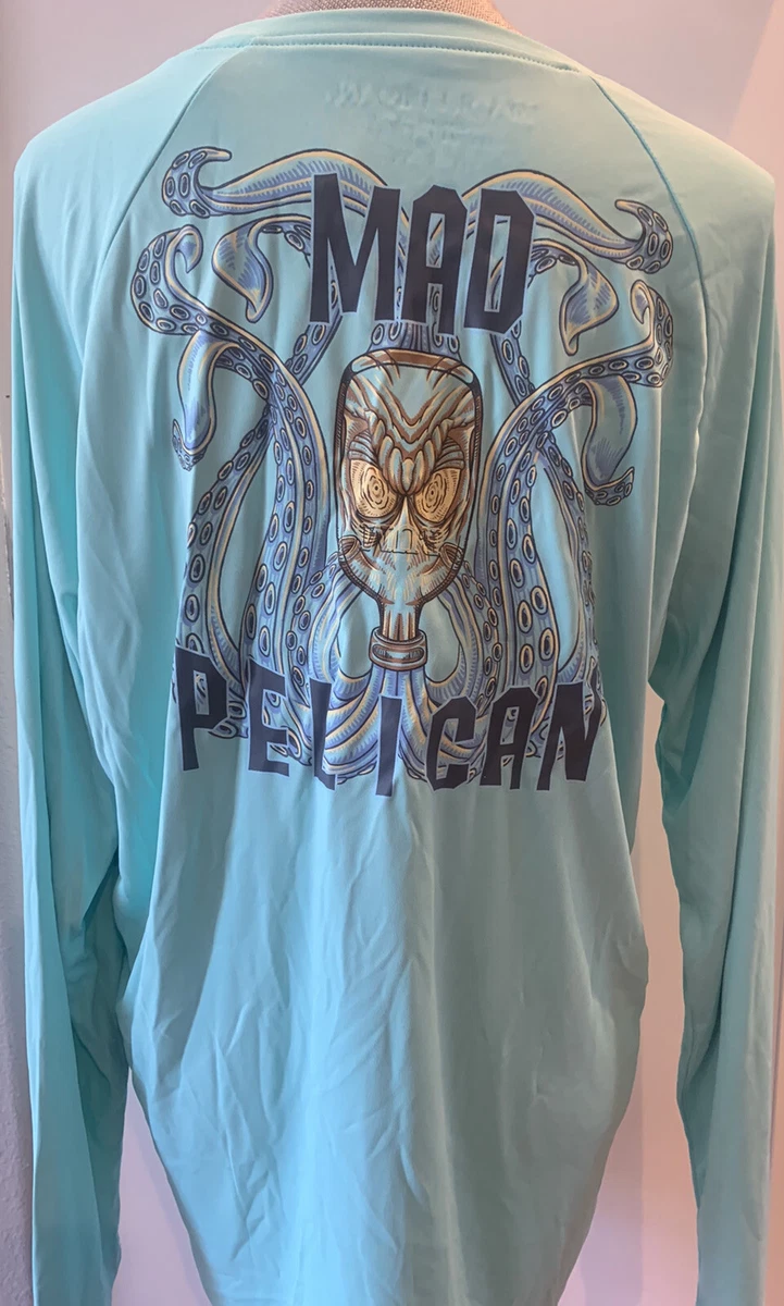 Mad Pelican Beach Sun Boat UV Long Sleeve Fish T-Shirt Medium Aqua Blue f5