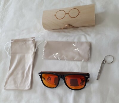 Lunettes De Soleil Polarisées CAT3 - Monture En Bois Marron - Noir - Homme - Neuf Avec étiquettes