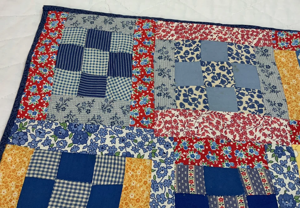 Vintage Patchwork Quilt Table Topper, 9 Patch, Calico Prints, Florals, Checks - Image 2 of 4