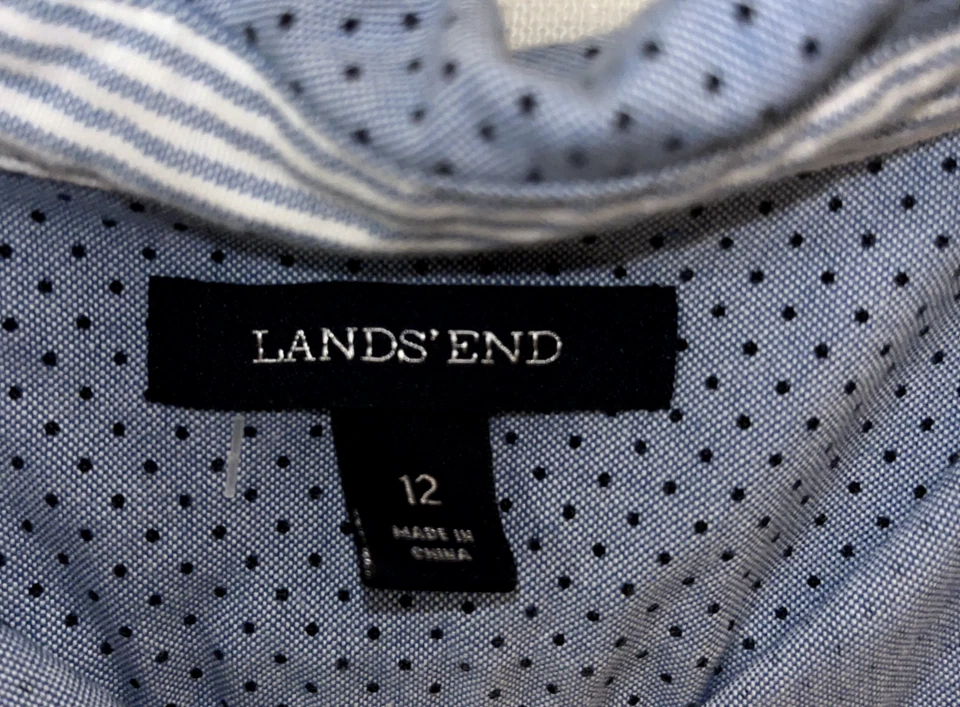 Lands' End Button Up Shirt Boys Blue Blue Dots L/S 100% Baumwolle Cotton 12 TEEN - Image 2 of 4