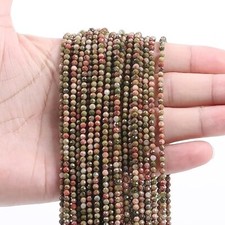 AAA 3mm Faceted Natural Unakite Gemstone Beads Micro Faceted Round 15.5 inch