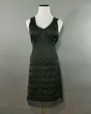 NWT!! Gap Womens Black Satin Sheer Trim Sleeveless Fit & Flare Dress Size 4