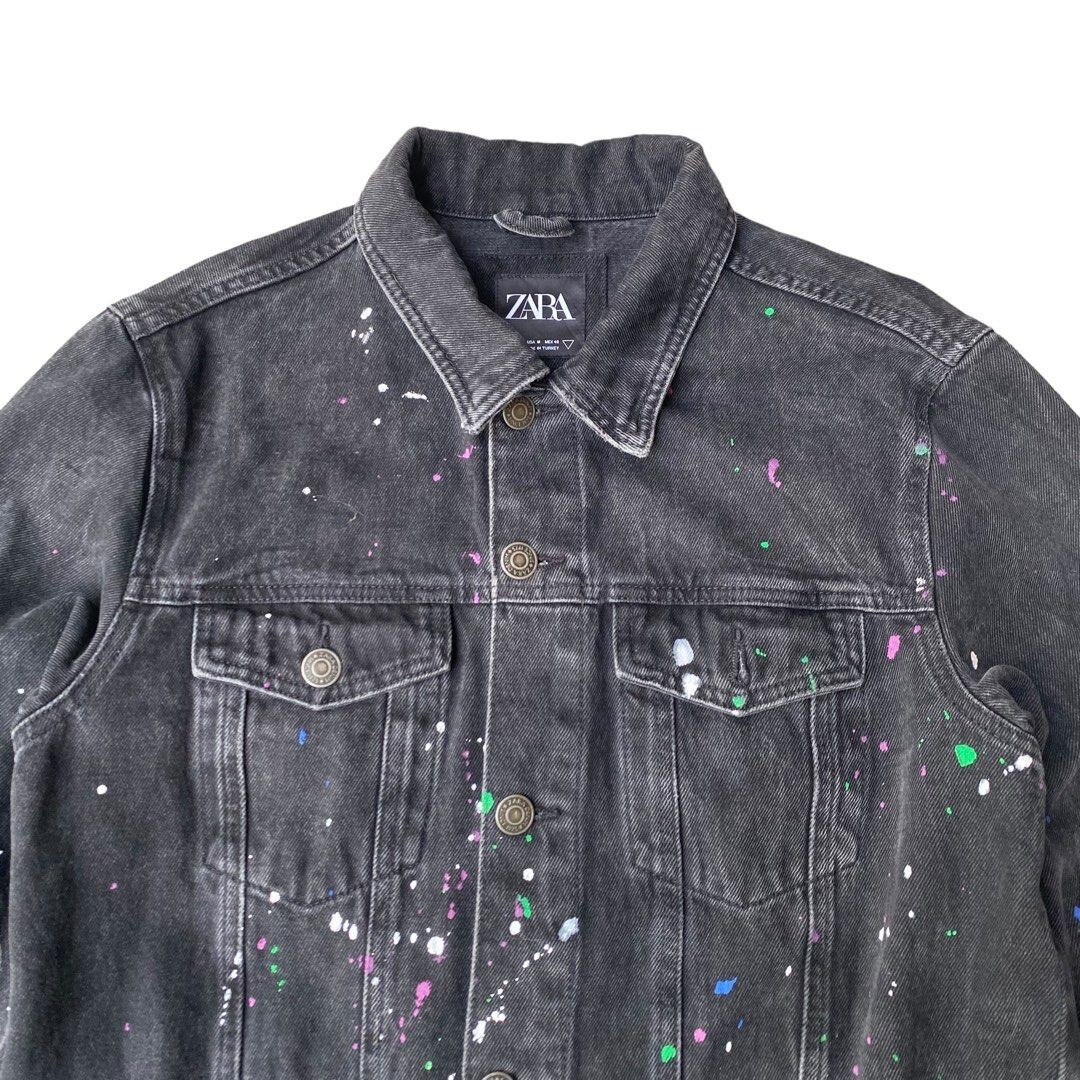 ★ZARA★ PAINT SPLATTER JACKET Zara Men's paint splatter black denim jean jacket medium men
