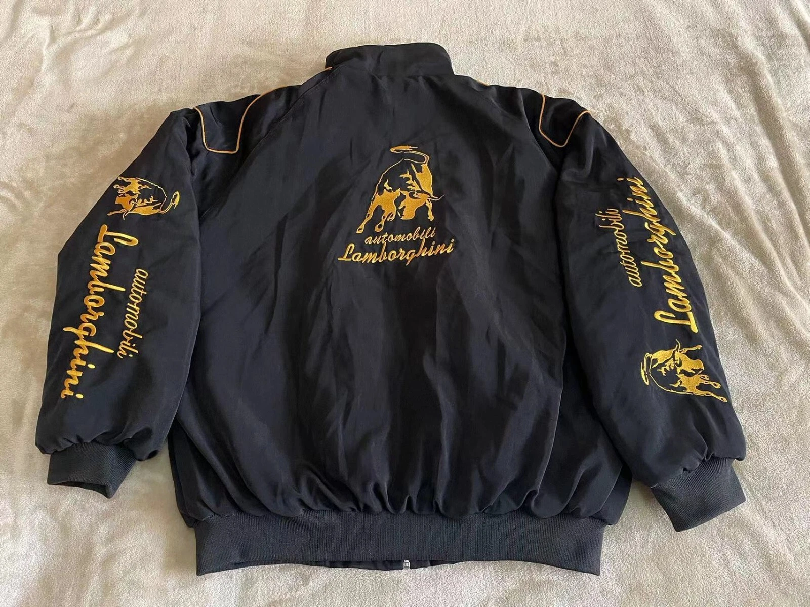 Adult F1 Vintage Racing Jacket Black Ebroidered Lamborghini Jacket Adult F1 Vintage Racing Jacket Black Ebroidered Lamborghini Jacket