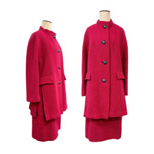 Vintage 1960s Magenta Berry Tweed Two Piece Jacket and Skirt Suit Set