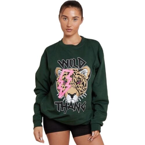 Women Wild Thang Tiger Print Sweatshirt Ladies Oversized Sweater Jumper Top - Picture 1 of 63