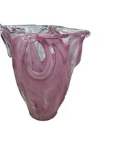 Vintage Italian Lavorazione Art Glass Vase Lg Clear & Pink 8x8x12