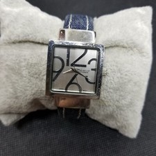 Geneva Platinum Silver Tone Black Denim Jean Band Cuff Style Bracelet Watch 27mm