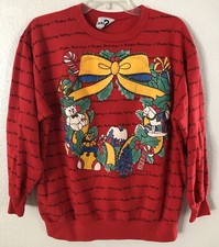 Vtg 90s HAPPY HOLIDAYS Embossed Design Red Christmas Sweatshirt Sweater M-L USA