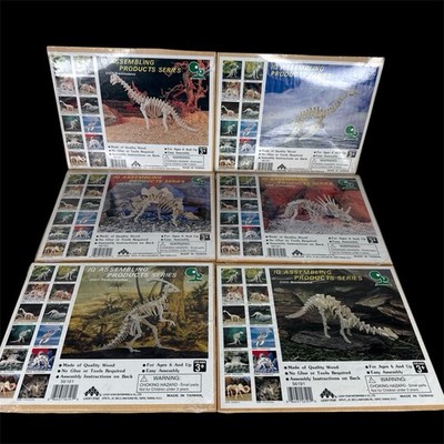 Lot Of 6 Dinosaur Wooden Models DIY IQ Assembling Products Series Educational
