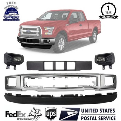 Front Bumper Face Bar Chrome & Fog Lights Assembly Kit For 2015-2017 Ford F-150
